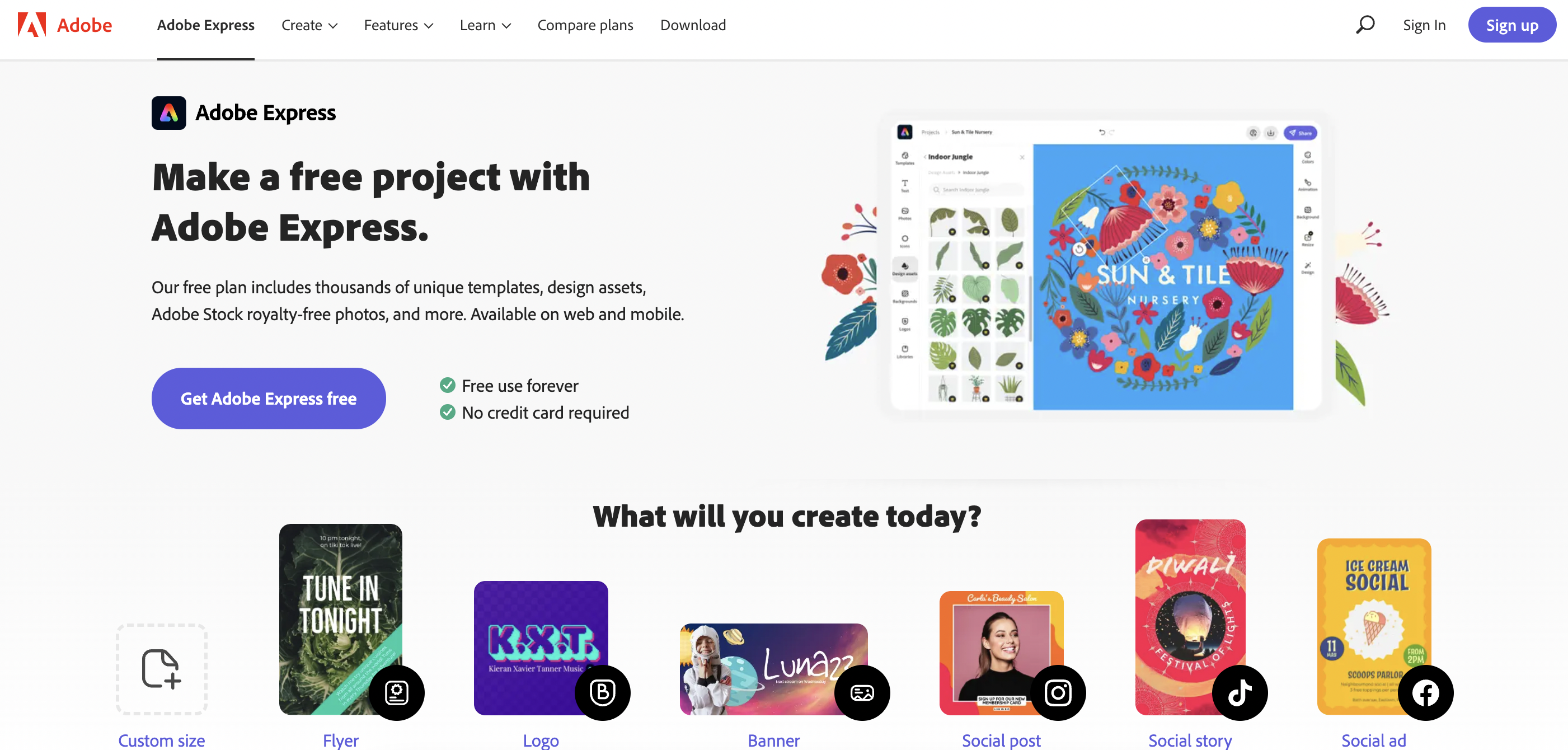 Adobe Express Homepage