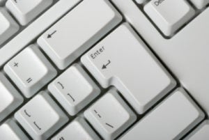 A close up of a keyboard. The computer device for input of symbols