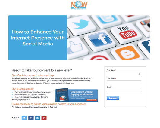 screen shot of a landing page in an inbound marketing workflow.