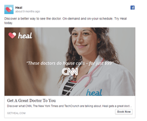 Heal Facebook Ad promoting Doctor services with smiling doctor