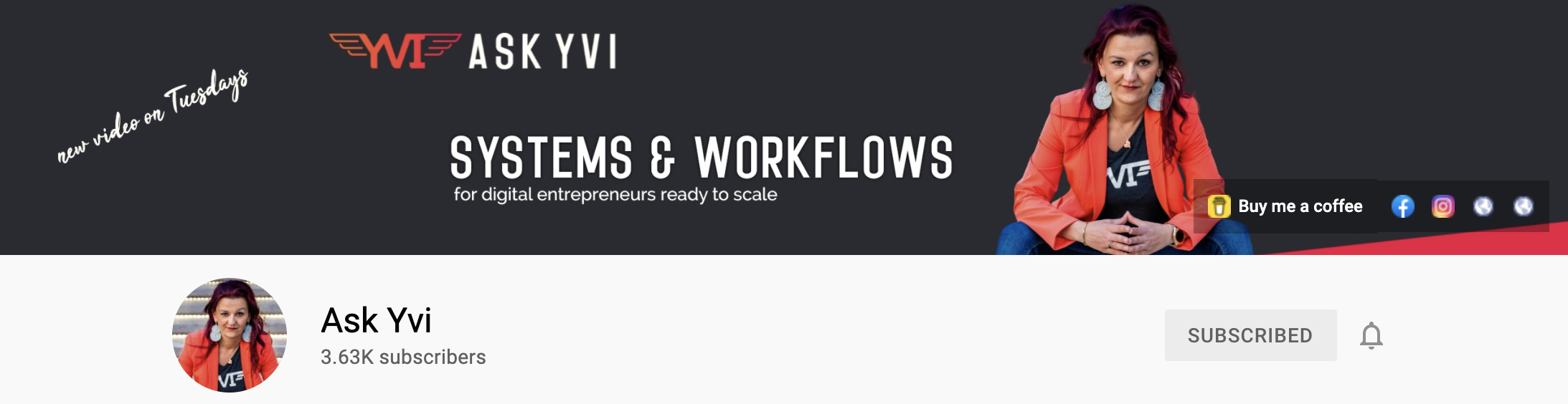 Ask Yvi systems and workflows YouTube header image - sign-up