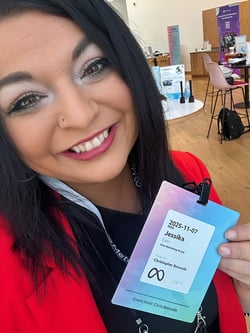 Jessika Suter with her Meta badge